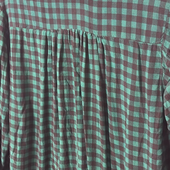 MEAKEOR lightweight flowy Green Checkered Womens vneck blouse sleeve tab size XL - Picture 10 of 12